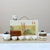 Juego de té de porcelana blanca "Mil Millas de Ríos y Montañas" hecho de jade de grasa de cabra, tetera de cerámica completa en caja de regalo, regalos personalizados para reuniones anuales y recuerdos