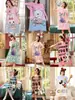 Pijamas de Sudeste Asiático Verano Sueltos Talla Grande Dulce Manga Corta Longitud Media Niña Suelta Manga Corta Bata de Noche para Comercio Exterior