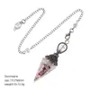 Pêndulo de Cristal Transfronteiriço com Pedra Triturada e Resina, Cor Cobre Vermelho Antigo, Cone Hexagonal de Ponta Única, Acessório de Yoga Meditação, Pêndulo de Frequência Ajustável