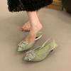 Sandalias Cerradas para Mujer 2026 Nuevo Estilo de Verano con Hebilla Cuadrada de Pedrería, Zapatos de Tacón Alto Finos sin Espalda Estilo Hada, Zapatos de Punta Fina Individuales