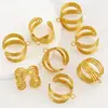 Anillo Abierto de Acero Inoxidable Chapado en Oro de 18K, Anillo Ajustable Martillado/Hueco con Colgante, Accesorios para Anillos DIY