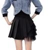 Falda Corta A-Line con Costuras de Malla Chifón Negra Cintura Alta Adelgazante Verano Falda Plisada Sentido del Diseño para Mujer Niños Pequeños
