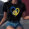 Camiseta Estampada Azul y Amarillo Latido del Corazón para Mujer Moda Y2K Camiseta de Manga Corta para Mujer Ropa Urbana Harajuku de los 90