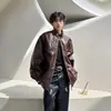 Traje de Motociclista Negro High Street Piel PU para Hombre Primavera y Otoño Estilo Americano Retro Sentido de Alta Gama Pupai Cuello Atractivo Chaqueta de Trabajo