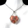 1737-cristal natural ágata piedra del amor cadena de acero inoxidable metal bambú corazón forma de red colgante