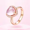 Acessórios transfronteiriços mais vendidos anel de prata feminino anel em formato de coração pedra preciosa de cristal rosa natural flor de hibisco anel de amor