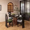 Silla de Comedor de Madera Maciza Estilo Medieval, Mesa y Sillas de Comedor para el Hogar para Combinar Silla Hipopótamo, Silla con Respaldo de Sirena, Taburete de Maquillaje Retro de Ratán