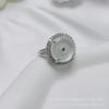 Anillo de jade para mujer de ágata blanca con hebilla de la paz con incrustaciones de calcedonia verde esmeralda fluorescente de hielo alto chapado en plata al por mayor