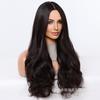 Peruca Diária Mais Vendida Cabelo Longo Castanho Escuro Cacheado Ondas Médias Fibra Química Peruca Venda por Atacado Sudeste Asiático