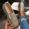 Zapatos Perezosos de Suela Gruesa sin Cordones Nuevos de Primavera y Otoño Transfronterizos, Zapatos Casuales de Comercio Exterior con Lentejuelas y Pedrería para Mujer de Talla Grande