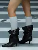 Botas Retrô com Bico Fino e Salto Bloco para Mulheres 2026 Nova Moda Botas de Cano Médio com Salto Agulha e Fivela Botas Versáteis para o Dia a Dia Tornozelo