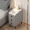 Madera Maciza Ultra-Estrecho Pequeño Ultra-Estrecho Dormitorio Piedra Sinterizada Mesita de Noche Almacenamiento Simple Moderno Lujo Ligero Gabinete de Almacenamiento de Mesita de Noche de Piedra Sinterizada