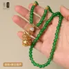 Collar Colgante Brújula de Ocho Tesoros Chapada en Oro Antiguo de Calcedonia Esmeralda Cadena de Suéter Estilo Antiguo Colgante para Cheongsam Dinastía Han con Cadena