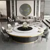 Mesa de Jantar Redonda Grande Giratória Elétrica para Hotel Restaurante Salão de Banquetes de Hotel Novo Estilo Chinês Sala Privada Conjunto de Mesa e Cadeiras de Jantar em Pedra Sinterizada