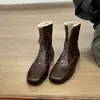 Botines Planos Retro con Forro de Terciopelo, Uso Bidireccional, Cremallera Frontal, Botines Ajustados, Botas Martin para Mujer, Botas Cálidas de Algodón con Punta Redonda