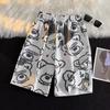 Verão 2024 novo urso completo impresso shorts casuais masculino bf estilo Hong Kong solto moda marca cinco pontos praia calças esportivas