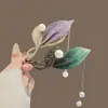 Pingente roxo! Presilha de cabelo com folha bordada! Presilha torcida de alta qualidade com borla de pérola para penteados de coque feminino