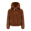 Otoño/Invierno 2026 Nueva Chaqueta de Felpa para Mujer con Capucha Manga Larga Abrigo de Algodón Cálido Color Sólido Top Corto A996