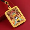 Tíbet Pintado a Mano Mitad Dorado Thangka Wu Ye Tara Verde Dios Amarillo de la Riqueza Doce Animales del Zodiaco Colgante de Collar con Colgante de Thangka