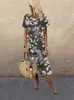 Roupas Middy Femininas 3D Estilo Antigo Impressão Digital Verão 2024 Super Grande Praia Manga Curta Elegante Comércio Exterior Transfronteiriço