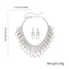 Conjunto de Brincos e Colar Dupla Camada Vazados em Forma de Gota com Cravação de Diamantes, Corrente de Clavícula Estilo Minimalista Único, Joias de Luxo Leve de Alta Qualidade