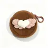 Cute monedero de peluche con forma de ala de ángel y corazón, llavero redondo mini, adorable bolsa de almacenamiento de monedas de peluche