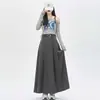 Ropa de mujer: falda de traje gris, nueva falda plisada de otoño de longitud media, de cintura alta, que cubre las caderas, falda larga de línea A adelgazante