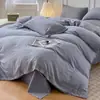 Estilo japonés Nube algodón suave lavado estilo sin estampado botón juego de cuatro piezas individual doble color sólido sábana sábana ajustable juego de tres piezas