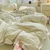 Juego de Ropa de Cama de Gasa de Doble Capa Clase a de Cuatro Piezas Funda de Edredón de Algodón Puro Sábana Bajera Juego de Tres Piezas para Dormitorio Individual 4