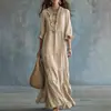Entrega transfronteriza europea y americana vestido largo casual bohemio de cuello en V con volantes suelto