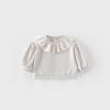 Roupa de Outono de Estilo Coreano para Meninas: Moletom Fashion de Outono com Gola de Renda Esquerda e Direita para Bebê com Calça de Moletom com Laço Infantil