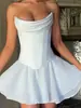Vestido Corto Formal sin Tirantes con Cintura Fruncida Ceñida al Cuerpo Corsé de Ballenas en la Cintura Dobladillo Amplio Falda Corta Esponjosa Nuevo Vestido sin Tirantes Verano 2026