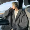 Suéter Cardigan Masculino Outono e Inverno Novo Estilo Chinês Cor Sólida Cinza Escuro para Adolescentes, Jaqueta Casual de Caimento Solto