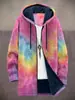 Cardigan Casual Masculino com Capuz e Zíper 2025 Estampa Tie-Dye Multicolorida Transfronteiriça Jaqueta de Algodão Forro Cinza DIY