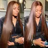 Nueva moda europea y americana peluca marrón cabello largo liso encaje frontal 13*4 peluca de encaje cobertura completa de la cabeza