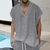 Traje Casual de Punto Jacquard Cruzado para Exportación Temu Chaleco sin Mangas Holgado de Gran Tamaño para Hombre Verano