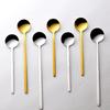 Cuchara para Hielo Cuadrada de Acero Inoxidable Cuchara para Postre Mango Largo Tazón Cuadrado Cuchara para Café Estilo Coreano Chapado en Oro con Cuchara para Taza