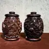 Talla de Madera de Ébano Dragón y Fénix Tarro Tarro de Almacenamiento con Diseño en Relieve de Dragón y Fénix Tarro de Almacenamiento Decoración del Hogar Suministro