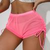 507# Nuevo Transfronterizo Europeo y Americano Malla Transparente Cintura Alta Elástico Casual Shorts Shorts Deportivos Bikini de Mujer