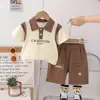 Traje de Verano para Niños Traje de Manga Corta para Niños Verano Comercio Exterior Nuevo Ropa de Trabajo para Bebé Traje de Manga Corta con Letras Moderno Fresco
