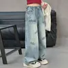 Jeans con Estampado de Letras para Niñas 2026 Nuevos Elegantes Pantalones Rectos de Pierna Ancha Ropa de Primavera para Niños Grandes Pantalones Sueltos de Moda