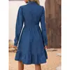 Novo vestido casual feminino de moda estilo europeu e americano com gola de lapela e mangas compridas