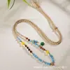 Cordão para Pingente de Colar Quatro Fios Tecido à Mão com Ágata Vermelha do Sul Natural, Contas de Caroço de Oliva e Pode Ser Combinado com Pingentes de Jade e Cera de Abelha