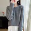 Listo para usar de primera línea 100% lana otoño/invierno 2026 nuevo suéter de punto pullover liso de cuello redondo de corte holgado para mujer