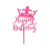 Cartão de acrílico espelhado feliz aniversário aniversário decoração de bolo de aniversário plug-in Conjunto de Coroa