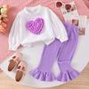 Conjunto de dos piezas de jersey blanco con forma de corazón para niñas europeas y americanas de comercio exterior de Amazon, otoño e invierno, pantalones acampanados