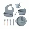 Copo de Silicone com Canudo para Bebê, Utensílios para Suplemento Alimentar, Conjunto de Alimentação com Ventosa, Conjunto de Refeição Autoalimentável de Grau Alimentício