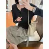 Tejido acanalado de rayón de 260 g 92% viscosa 8% elastano/manga larga para mujer, versátil para otoño, ajuste ceñido, camiseta base, top interior