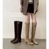 Botas de caballero con tacón grueso y punta redonda, tacón oculto, botas western para mujer, nuevos lanzamientos otoño invierno 2026, botas altas de gamuza adelgazantes