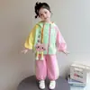 Conjunto de agasalho para meninas, nova coleção primavera/outono 2026, roupa esportiva infantil estilosa e moderna, conjunto de duas peças